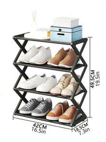 4-Tier Stackable & Foldable Plastic Shoe Rack - Space Saving X-Shaped Storage Organizer For Entryway, Hallway, Bedroom, Dorm, Easy Assembly, Durable Plastic Design, Black, Shoe Organizer - Multicolor - View 10