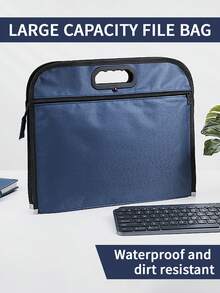 1pc Durable Zipper Document Bag, Large Capacity Conference Bag, Double Layer Multi-Functional Document Organizer, File Folder, Business Meeting Zipper Document Bag