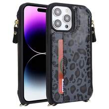 For IPhone 13 Pro Max Wallet Case With Card Holder For Women,For IPhone 12 Pro Max Case With Strap,Crossbody And Wristlet Zipper Pocket Phone Cover-Leopard Black{"Color_name":"L5-LeopardBlack"} - 多色27 - 查看 9