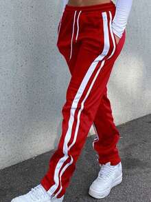 Women's  Straight Leg Lowrise Sweat Pants Drawstring Elastic Joggers Pantswith Pockets - 紅色 - 查看 6