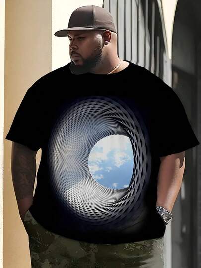 Nueva Camiseta de Moda Masculina con Estampado Geométrico 3D, de Manga Corta, Cuello Redondo, Casual y Cómoda para Verano, Talla Grande