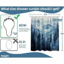 Foggy Mountain Shower Curtain Sets, Navy Blue Nature Woodland Forest Cabin Shower Curtains For Bathroom Waterproof Pine Tree Bathroom Decor For Men, Polyester Fabric With Hooks (84x72in){"Color_name":"Blue","Size_name":"70\"Wx84\"L(Packof1)"} - 多色5 - 查看 5