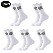 3 pares/5 pares de calcetines deportivos casuales hasta el tobillo con patrón geométrico blanco, suaves y cómodos, adecuados para uso diario, festivales, Halloween, otoño/invierno, estilo japonés/coreano, moda, lindos, calcetines largos para estudiantes