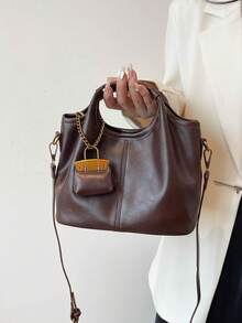1 peça (9,8 pol. x 7,9 pol. x 4,7 pol.) Bolsa de mão feminina da moda, bolsa de ombro, bolsa transversal, bolsa tote, material de PU resistente a arranhões e desgaste, adequada para compras, encontros, passeios, deslocamento para o trabalho, alça ajustável, com bolsa interna removível, bolsa casual minimalista elegante - Café - Ver 2