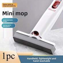 Mop mini portabil, mop umed rezistent pentru suprafețe multiple, cu mâner și burete, ușor pentru podele, sticlă, mașini, bucătărie, baie - sistem compact de curățare