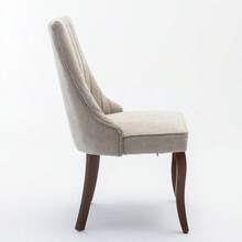 Rayon Cloth Flocking Linen Dining Chairs Channel Kitchen Dinner Chair Comfy Fabric Upholstered Accent Chair For Dining Room With Curved Solid Wood Legs,Set Of 2 (Beige), DE1847BG - Beige + Chenille + Foam - View 5