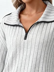 Set de 2 piese pentru femei, toamnă/iarnă, cu pulover cu jumătate de fermoar și pantaloni cu picior drept, stil casual, stil stradal, confortabil, retro minimalist