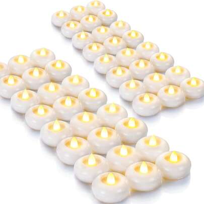 Homemory 48packs 2" Flameless Led Floating Candles, 200 Hour Plastic Battery Operated Flickering Waterproof Tealights For Cylinder Vases, Centerpieces At Wedding, Party, Pool, Holiday (White Base) Christmas Decorations Home Christmas Gifts Christmas Decor