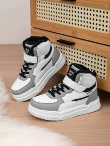 1 par de zapatos deportivos de invierno para niños con cierre de gancho y bucle, planos, cómodos y con forro térmico, zapatos casuales navideños para niños, adecuados para actividades diarias al aire libre en invierno