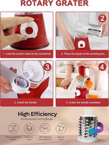 1 Set Rotary Cheese Grater, Kitchen Rotary Shredder With 3 Blades, Vegetable Slicer, Quick Cheese Grater For Vegetables And Nuts - Multicolor - View 7