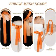 Y2K Sequined Colorful Skinny Scarf For Women – Lightweight Rave Neck Scarf, Festival Head Wrap Or Belt Accessory{"Color_name":"Orange"} - Nhiều màu2 - Xem 4