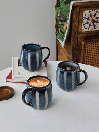 كوب قهوة سيراميك سعة 400 مل، كوب سيراميك ذو جودة عالية بنجوم، كوب شاي سيراميك مبتكر بنسيج، كوب شاي سيراميك يدوي الصنع مناسب للمنزل والمكتب وحفلات الشاي والتجمعات والمقاهي، آمن للميكروويف وقابل لإعادة الاستخدام