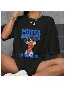 Women's Printed T-Shirt With Phrase "Too Much Bureaucracy To Look Hot" 100% Cotton Blouse - 黑色 - 查看 1