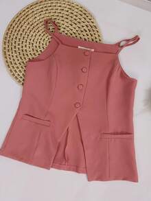 Sophisticated And Elegant Set | Suit-Style Blouse With High Slit At The Hem | Simple Cut Short-Skirt With Belt | Office And Party - 西瓜粉 - 查看 5