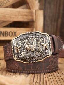 1 件复古西式大扣 PU 印花设计男女通用休闲时尚腰带 - 槍 - 查看 11