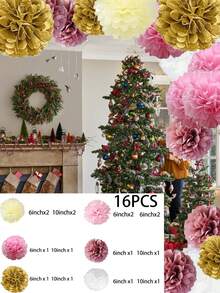 8 件套纸质派对装饰套装，适合新娘宝宝生日婚礼，包括绒球、纸扇和灯笼（白色、米色和粉色），适用于迎婴派对、婚礼、生日、派对装饰、圣诞节 - 藕粉色 - 查看 7