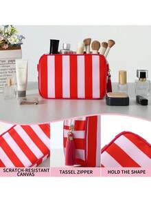 Customized Personalized 1pc Jewelry Organizer, Cosmetic Bag, Gift Bag, Tool Bag, Women's Minimalist Fashion Striped Tassel Large Capacity Makeup Bag, Portable Toiletry Bag, Suitable For Women, College Students, High School Students, Outdoor Travel, Vacation, Home Storage, School Dorm Bathroom, Exclusive Custom Gift, Multi-Functional, Multi-Purpose, Large Capacity, Lightweight, Practical, Convenient