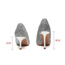 8819 French Pointed Toe High Heels Women New Crystal Glitter Wedding Shoes Silver Bridesmaid Shoes Stiletto Pumps Elegant Evening Party Dress Shoes For Women - 銀色[8cm] - 查看 3