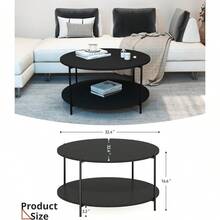 Round Coffee Table For Living Room, 2-Tier Wood Center Table With Storage Shelf, Small Coffee Table For Bedroom Apartment, Black - Black - View 3