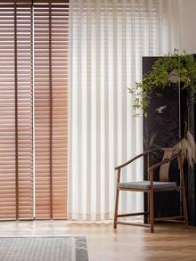 1pc Linen Color Leaf Pattern Sheer Curtain, French Vintage Style For Balcony, Living Room, Study, Vacation Rental - White - View 2