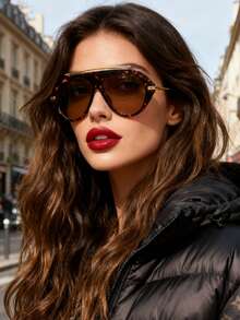 1pc Large Frame Elliptical Metal Legs Women's Fashion Glasses Tortoise Color Women's Glasses Four Seasons Vacation Beach Accessories Daily Leisure Versatile Glasses Clothing Wear Matching Accessories Glasses