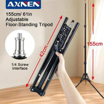 AXNEN 155cm Floor-Standing Tripod Stand Adjustable Length Professional Photography Accessior Stand,1/4 Screw Interface Suitable For Digital Camera,Camcorder,Phone Holder,Fill Light,Living Streaming,Professional Photography,Outdoor Shooting,Indoor Recording