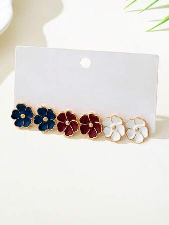 3 pares de pendientes de botón con diseño minimalista de flor de camelia, adecuados para el uso diario de las mujeres
