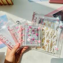 1pc A5/A6/A7/A8/M5 Transparent Pink Portable Loose Leaf Binder, Girly Pink Transparent Sticker Book Loose Leaf Binder, Seal Book, Sticker Backing, Stamp Album, Pocket Book, 3D Stickers, Sticker Book, Photo Storage Bag, Book Cover, Trading Card Box, Can Be Used As Photo Album, Budget Planner, Diary, Notebook, Office Supplies,Card Holder - Multicolor - View 4