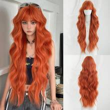 NAMM 32英寸橙色超长波浪假发，女士款，蓬松波浪卷发带刘海，全机织合成纤维假发，适合音乐节派对、万圣节角色扮演等场合，百搭时尚配饰 - 橘色 - 查看 11