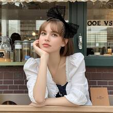 Women Neon Lace Bow Headband 80s Costume Headwear Lace Bow Hair Accessory For 1980s Theme Party Halloween Hair Hoop