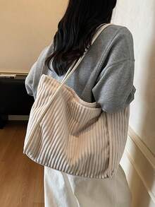 lulu kewen 新款大容量女款肩背包,燈芯絨女款托特包,休閒書包,大容量購物袋,時尚女包,學生書包,學生肩背包,非常適合青少年、女性、女孩、學生、白領,適用於度假、學校、通勤、購物、派對、團聚、街頭、旅行、露營——理想禮物、慶祝、婚禮 - 米色 - 查看 6
