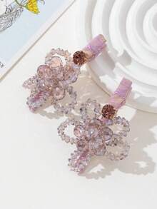 2pcs/Set Elegant Crystal Beaded Floral Tassel Hair Clips, Decorative Hair Accessories Suitable For Daily Wear, Festivals, Dates, Gifts