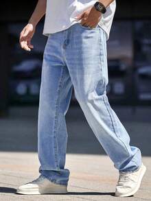 Teenagers' Fashion Unique Ins Style Light Blue Casual Denim Pants