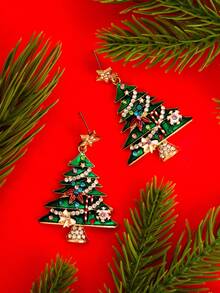 1 Pair Christmas Rhinestone Christmas Tree & Star Earrings, Women's Christmas Gift Jewelry - Christmas Tree Earrings - View 2