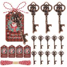 24pcs Creative Christmas Series Key Bottle Opener (With Card, Rope), Santa Claus/Snowman/Reindeer/Snowflake/Christmas Bell/Christmas Tree/Snowflake Key Design Bottle Opener, Metal Keychain Pendant, Suitable For Wedding, Holiday And Party Supplies, Birthday Party, Kitchen And Bar