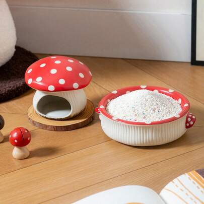 Creative Red Mushroom Series, Hamster Nest, Ceramic Hide-Away House, Bathing Bowl, Golden Hamster, Lapland, Guinea Pig, Small Pet Bathing Sand Bowl Supplies