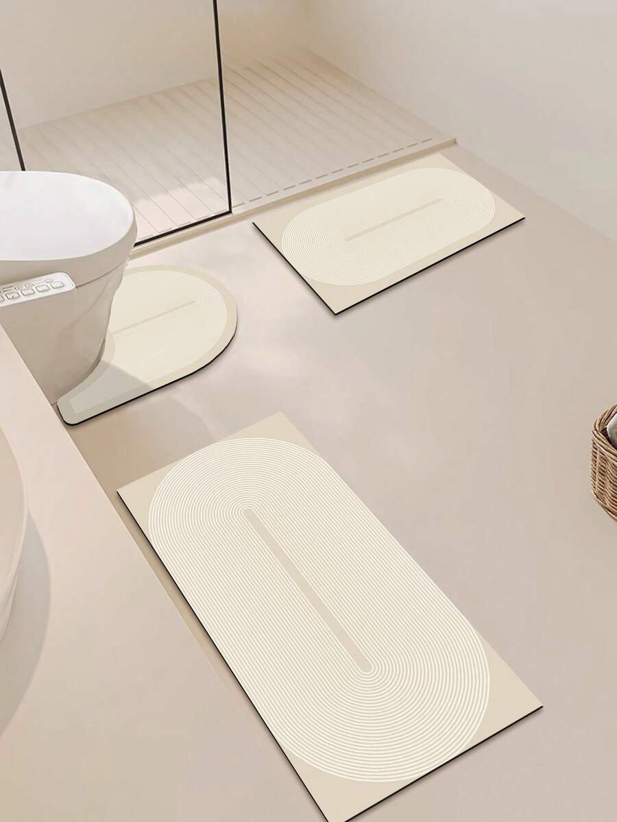 1/3 Stücke rutschfeste, saugfähige Badezimmermatte, Silikonmatte, Retro-Muster Badezimmer, U-förmige Toilettenvorlage, saugfähige Fußmatte für das Waschbecken, 2,5 mm Dicke Weihnachtsdekoration Küchenteppich - Bogen - Übersicht 1