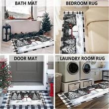 1 pièce Paillasson en TPR imitation laine avec imprimé sapin de Noël et bonhomme de neige, tapis de salle de bain, tapis de cuisine, tapis de buanderie, décoration de fête, décoration de maison, décoration de mariage, décoration de salle à manger