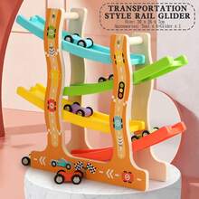 Holz Autorennbahn Spielzeug für Kleinkinder, Autorennstrecke Spielzeug mit 6 Mini Autos, Montessori Spielzeug für Kleinkinder, perfektes Geschenk für Jungen und Mädchen, Halloween/Weihnachtsgeschenk! - Eisenbahnwaggon aus Holz - Übersicht 13
