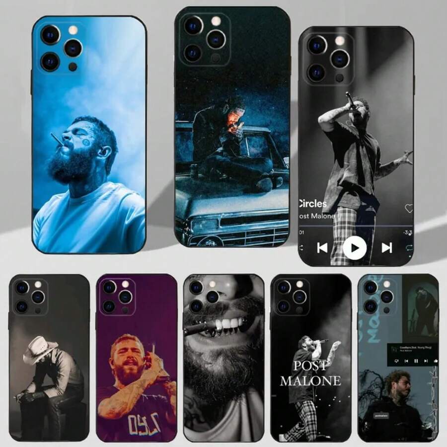 Singer P-Post M-Malones Phone Case For  16,15,14,13,12,11 Plus,Pro Max,XS,X,XR,SE,Mini,8,7 Soft Silicone Black Cover2025.1halloween Fall   17 Pro Case - 混合顏色3 - 查看 1