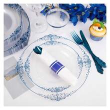Blue Plastic Plates Disposable Set - 350pcs Party Dinnerware, 10.25" Dinner & 7.5" Dessert Plates, Silverware & Cups - Wedding & Event Supplies - 如圖/C - 查看 6