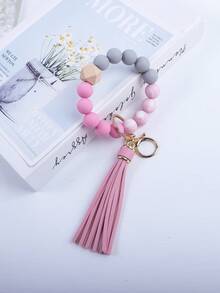 1pc Simple And Fashionable Marble Patterned Silicone Bead Tassel Keychain For Bag Or Key Anti-Loss Pendant, Perfect Gift For Friends And Moms Car Accessories Bag Charm School Cute Goth Y2k - Simplicity - View 40