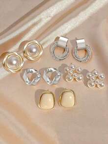 5pcs/Set Minimalist Wedding/Party/Daily Wear Earrings, Petite Vintage Triangle Twist Earrings, Luxury Matte Finish Personalized Earring Set RKZB - Set H - View 8
