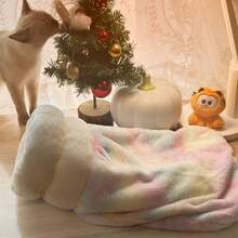 1pc Winter Warm Semi-Enclosed Pet Bed, Tunnel Design For Cats & Dogs, Thick Sleeping Mat, Japanese Minimalist Style, Suitable For Various Pets