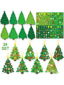 72pcs Christmas Tree Decoration Gift Set, 24 Sets (Includes 24 Cards, 24 Golden Ribbons, And 24 Stickers), Christmas Gift, Party Favors, Team Rewards, Anniversary Giveaways, Christmas Tree Accessories Decoration Set - Multicolor - View 1