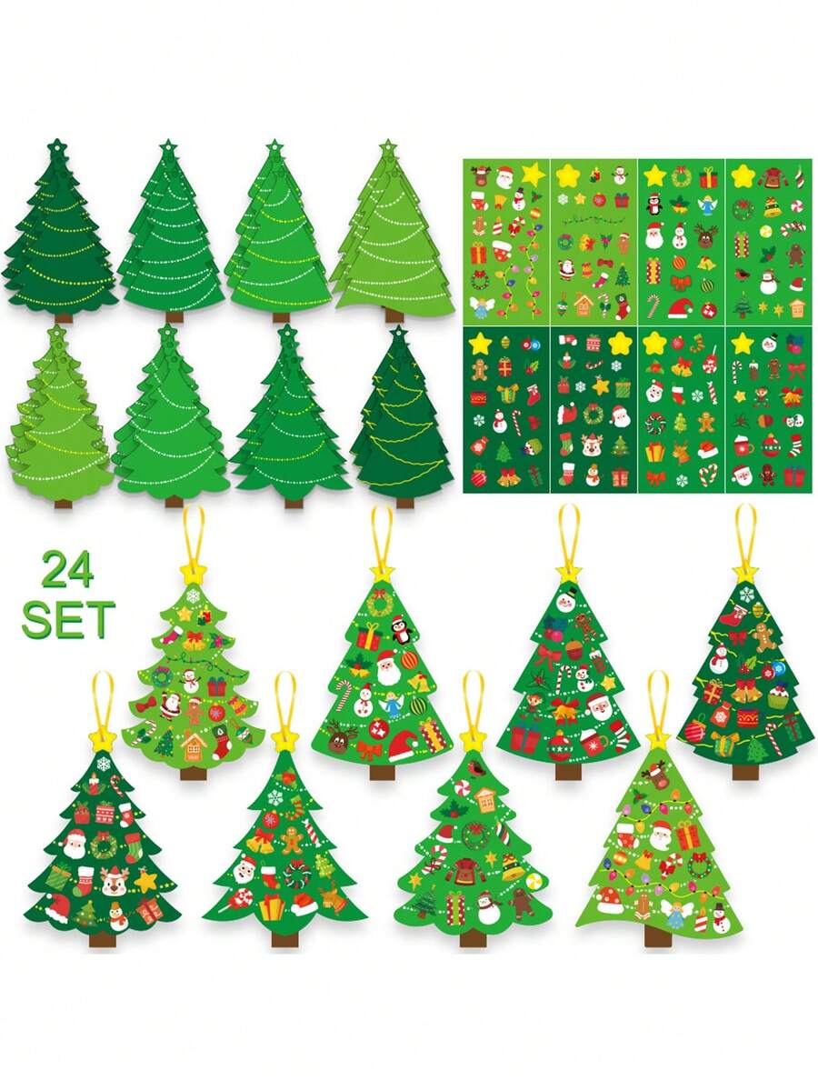 72pcs Christmas Tree Decoration Gift Set, 24 Sets (Includes 24 Cards, 24 Golden Ribbons, And 24 Stickers), Christmas Gift, Party Favors, Team Rewards, Anniversary Giveaways, Christmas Tree Accessories Decoration Set - Multicolor - View 1
