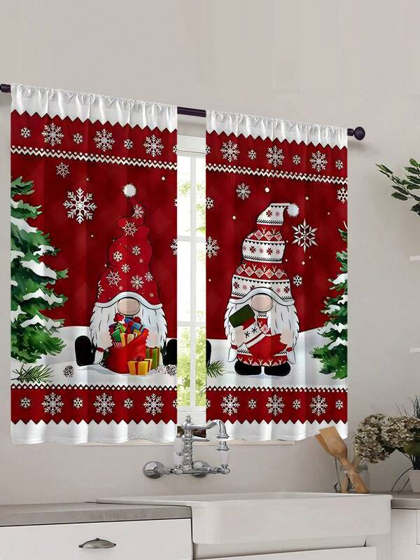 1 Set Christmas Gift Christmas Snowman, Reindeer, Christmas Tree Atmosphere Decorative Sheer Curtains, Translucent But Not See-Through Curtain Panels, Suitable For Living Room And Bedroom, Door Curtain, Kitchen Curtain, Noise Reduction, Christmas Decor Curtain Panels (120g Fabric Weight)