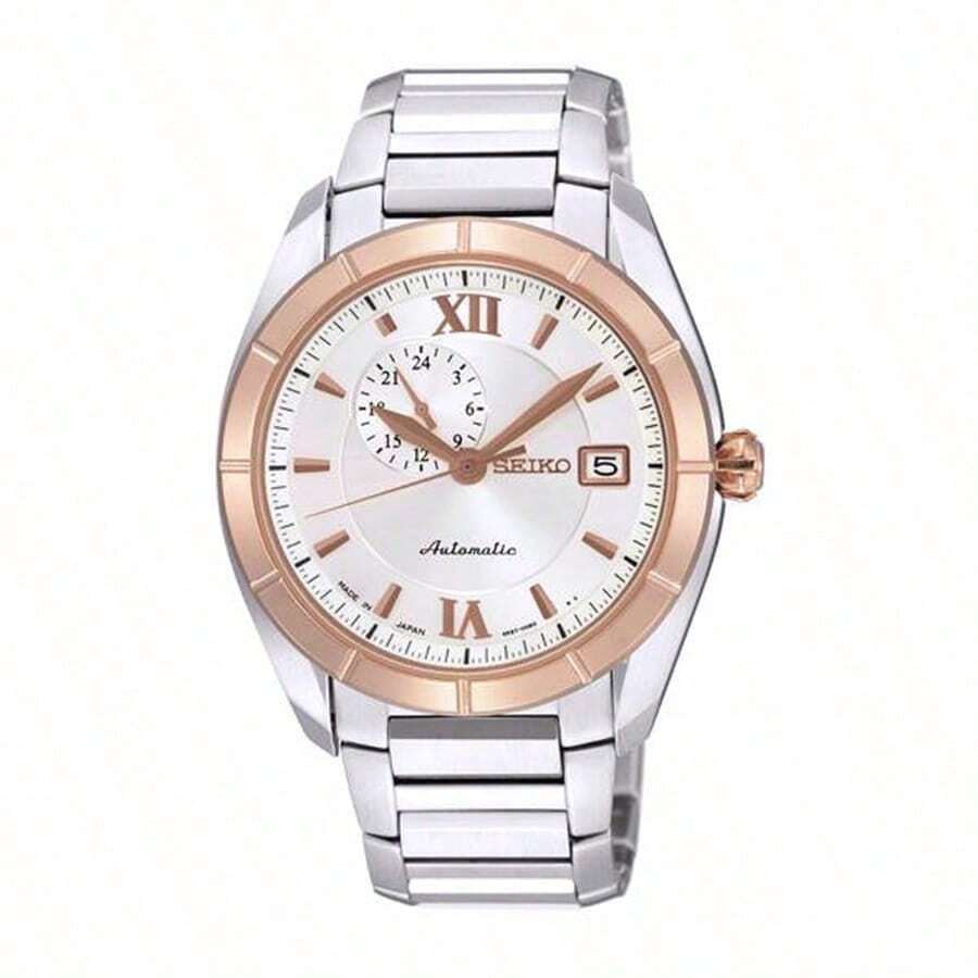 Seiko Automatic Mechanical Men's Watch White Dial Stainless Steel Strap 100M Waterproof Business Style SSA012J1