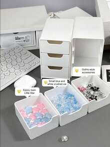 1 件经典白色塑料堆叠储物抽屉套装，适用于办公用品、珠宝、化妆品 - 节省空间的学校和宿舍桌面整理器 - 彩色 - 查看 8