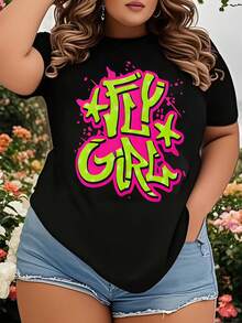 Fierce Girl Graffiti Style T-Shirt For Women -  Neon Pink And Green Design, Casual Streetwear Tee, Perfect For Everyday Wear, Gifts For Teen Girls, Birthday, Or Holiday Outfits - màu đen - Xem 1